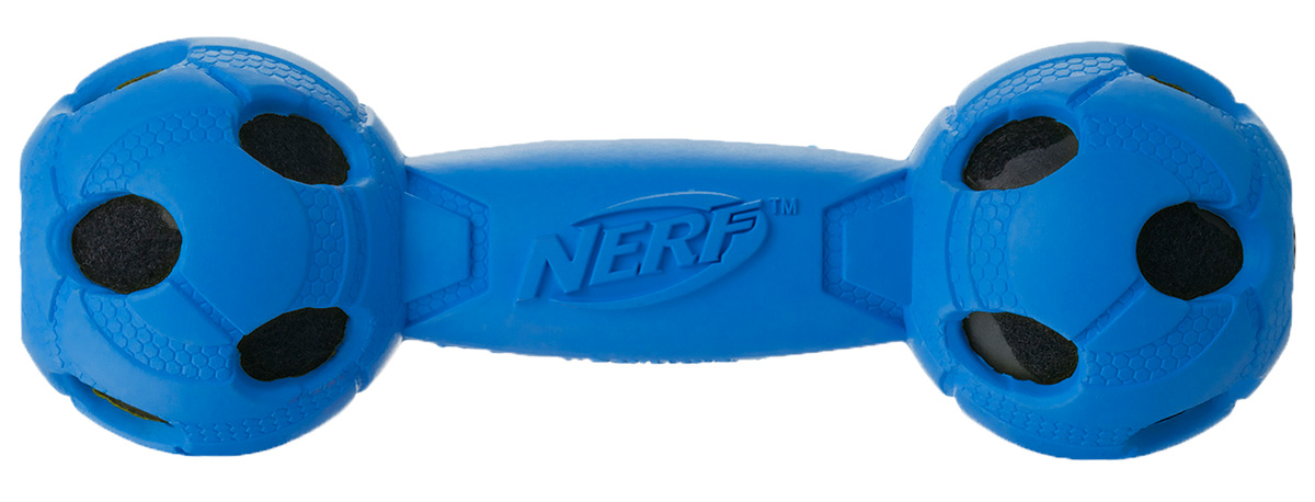 Игрушка для собак Nerf Гантель, с отверстиями, цвет: синий, 17,5 см22309 Игрушка для собак Nerf Гантель, с отверстиями, цвет: синий, 17,5 см22309Гантель из прочной резины Nerf с теннисными мячами внутри.Высококачественные прочные материалы, из которых изготовлена игрушка, обеспечивают долговечность использования.Звук мяча дополнительно увлекает собаку игрой.Яркие привлекательные цвета и рельефный рисунок привлекут внимание.Размер М: 17,5 см.