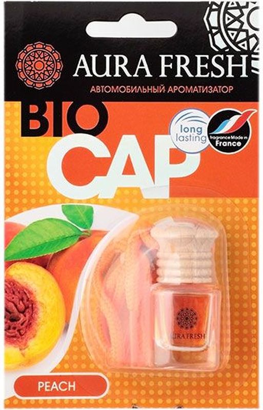 Ароматизатор автомобильный Aura Fresh Bio Cap. PeachAUR-BC-00012 Ароматизатор автомобильный Aura Fresh Bio Cap. PeachAUR-BC-00012Ароматизатор автомобильный Aura Fresh крепится с помощью компактной веревки на фронтальное обзорное зеркало автомобиля или любое другое удобное место. Миниатюрная емкость заполнена легким ароматом, окутывающим пространство внутри салона. Водителю больше не понадобится все время открывать окна для проветривания. Диффузор поддерживает ощущение чистоты и свежести. Ароматическая композиция раскрывается постепенно и ненавязчиво и обеспечивает нежный запах, который сохраняется максимально долго.