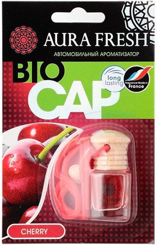 Ароматизатор автомобильный Aura Fresh Bio Cap. CherryAUR-BC-0007 Ароматизатор автомобильный Aura Fresh Bio Cap. CherryAUR-BC-0007Ароматизатор автомобильный Aura Fresh крепится с помощью компактной веревки на фронтальное обзорное зеркало автомобиля или любое другое удобное место. Миниатюрная емкость заполнена легким ароматом, окутывающим пространство внутри салона. Водителю больше не понадобится все время открывать окна для проветривания. Диффузор поддерживает ощущение чистоты и свежести. Ароматическая композиция раскрывается постепенно и ненавязчиво и обеспечивает нежный запах, который сохраняется максимально долго.