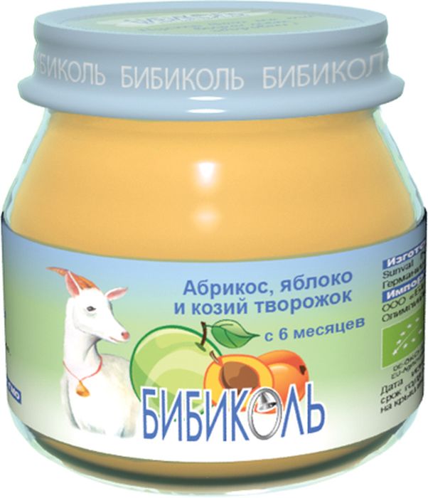 Бибиколь пюре абрикос, яблоко и козий творожок, с 6 месяцев, 80 г4003246478554 Бибиколь пюре абрикос, яблоко и козий творожок, с 6 месяцев, 80 г4003246478554В этом чудесном десерте сочетаются богатые витаминами фрукты, козий творог и ягоды. Фрукты и ягоды, содержащие растворимые и нерастворимые пищевые волокна, способствуют усвоению кальция и других полезных веществ из творога, а также улучшают состояние микрофлоры кишечника. В твороге содержатся высококачественные молочные белки (аминокислоты), молочный жир и минералы (в том числе магний и фосфор), витамины группы В (ниацин, В12) - необходимые для нормализации сна. Пюре Бибиколь очень вкусное и полезное, что придется по нраву малышу и его маме.