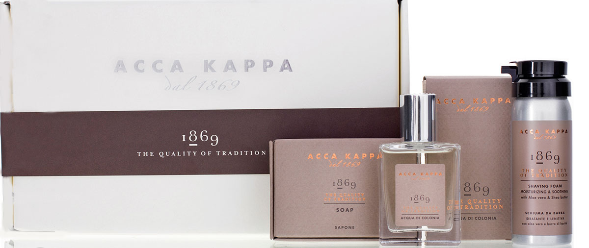 Acca Kappa Подарочный набор 1869 (одеколон 30 мл, пена для бритья 50 мл, мыло 100 гр)85974 Acca Kappa Подарочный набор 1869 (одеколон 30 мл, пена для бритья 50 мл, мыло 100 гр)85974Подарочный набор 1869: одеколон 30 мл, пена для бритья 50 мл, мыло 100 гр