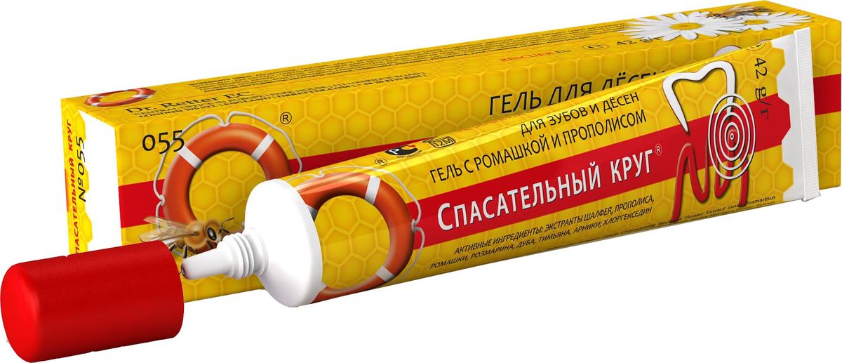 Спасательный круг Гель для зубов и десен, 42 г55 Спасательный круг Гель для зубов и десен, 42 г55Гель для десен предназначен для ежедневного ухода и регенерации слизистой оболочки полости рта, интенсивно помогает предотвратить воспаление и кровоточивость десен. Активные ингредиенты препарата обладают противовоспалительным, антисептическим и регенерирующим воздействием на слизистую оболочку полости рта; способствуют быстрой нормализации кровоснабжения и восстановлению целостности слизистой, тем самым помогая остановить воспалительный процесс и устранить неприятный запах изо рта. Препарат может быть применён в качестве средства при комплексной профилактики таких заболеваний слизистой оболочки полости рта, как гингивит, периодонтит, пародонтоз и галитоз.