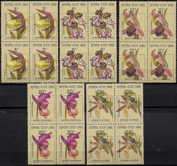 1991. Орхидеи. № 6315 - 6319кб. Квартблоки. Серия