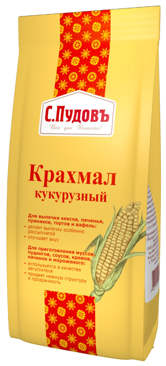 Пудовъ крахмал кукурузный, 200 г4607012297396 Пудовъ крахмал кукурузный, 200 г4607012297396Кукурузный крахмал для выпечки кексов, печенья, пряников, тортов и вафель. Придаст изделиям красивый белый цвет и рассыпчатую структуру. Идеально подходит в качестве загустителя для десертов - муссов, соусов, кремов, начинок и мороженого.Уважаемые клиенты! Обращаем ваше внимание на то, что упаковка может иметь несколько видов дизайна. Поставка осуществляется в зависимости от наличия на складе.