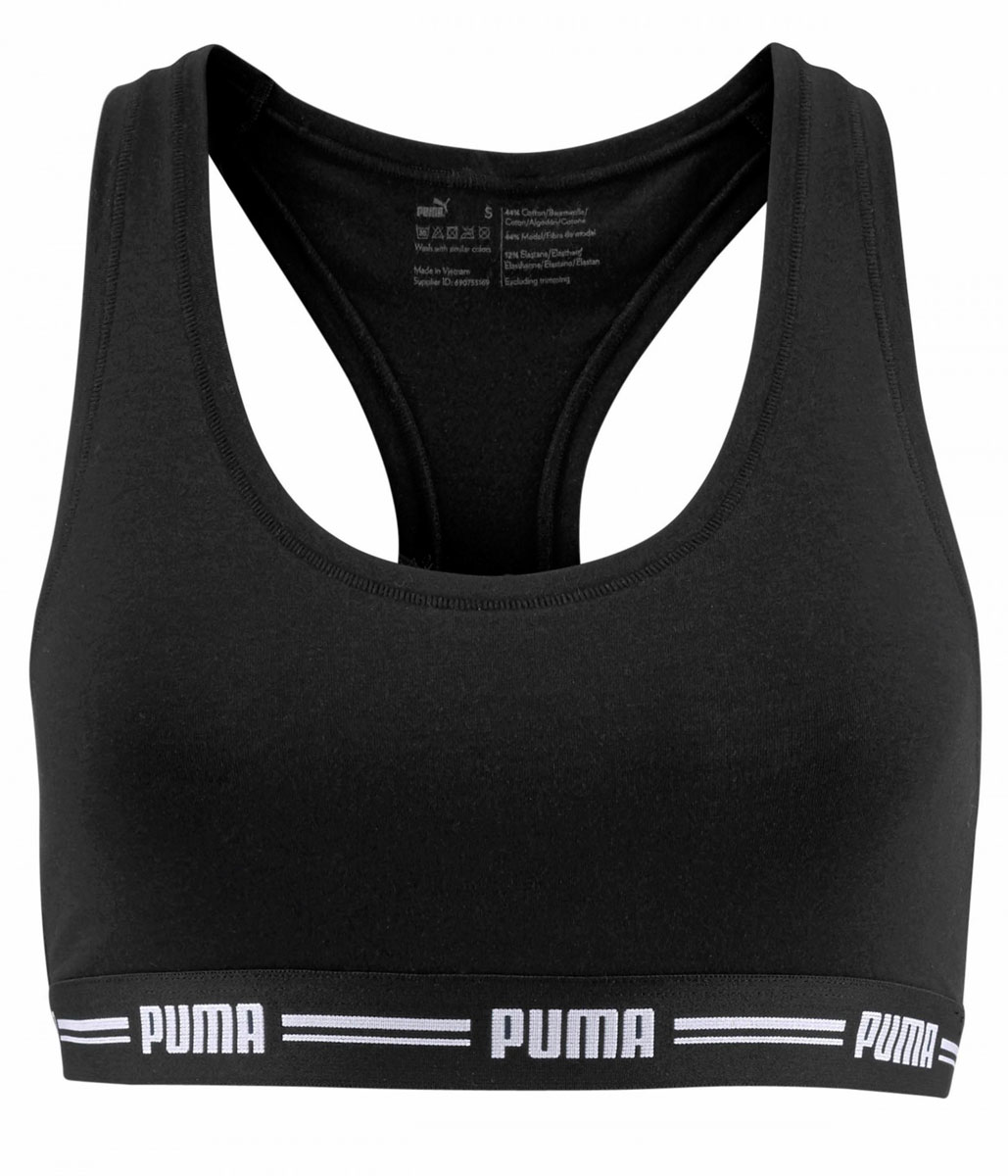 Топ-бра женский Puma Iconic Racer Back Bra 1, цвет: черный. 90688902. Размер S (42/44)90688902 Топ-бра женский Puma Iconic Racer Back Bra 1, цвет: черный. 90688902. Размер S (42/44)90688902Спортивный топ-бра Puma Iconic Racer Back Bra 1 выполнен из высококачественного эластичного материала. Модель на не регулируемых по длине бретелях имеет широкий эластичный пояс, который обеспечивает бережную поддержку. Широкие бретельки и спинка-борцовка надежно фиксируют топ на плечах.