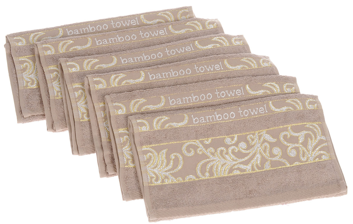 Набор полотенец Brielle Bamboo. Jacquard, цвет: мокко, 30 х 50 см, 6 шт1211 Набор полотенец Brielle Bamboo. Jacquard, цвет: мокко, 30 х 50 см, 6 шт1211Набор Brielle Bamboo. Jacquard состоит из шести полотенец, выполненных из бамбука с содержанием хлопка. Изделия очень мягкие, они отлично впитывают влагу, быстро сохнут, сохраняют яркость цвета и не теряют формы даже после многократных стирок. Одна из боковых сторон оформлена оригинальным узором и надписью. Полотенца Brielle Bamboo. Jacquard очень практичны и неприхотливы в уходе. Такой набор послужит приятным подарком.