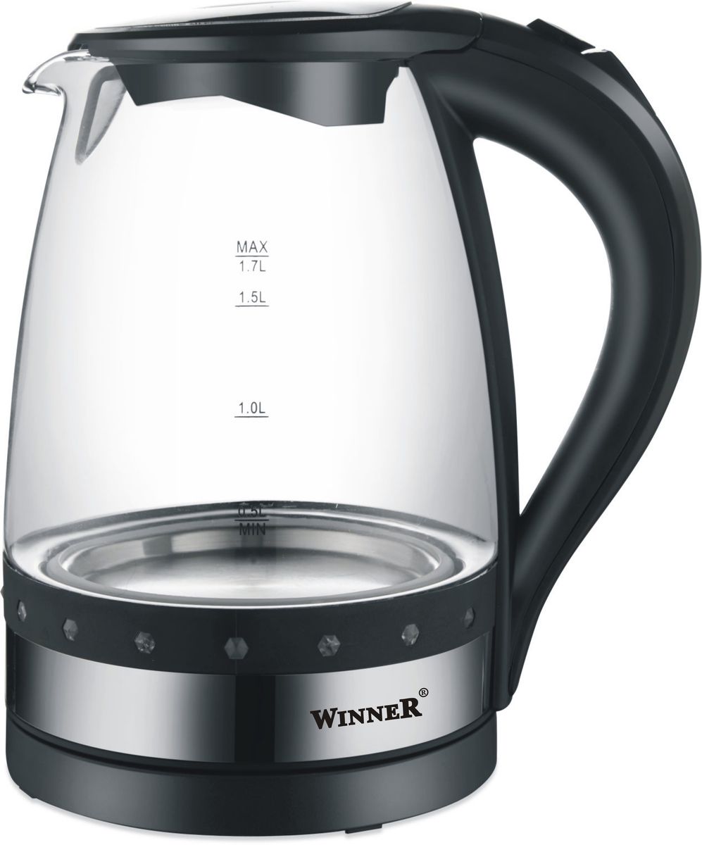Winner Electronics WR-111 электрический чайникWR-111 Winner Electronics WR-111 электрический чайникWR-111Электрический чайник Winner Electronics WR-111 выполнен из высококачественных материалов (стекло и пластик). Скрытый нагревательный элемент из нержавеющей стали обеспечивает быстрое закипание и долговечность. Удобный индикатор уровня воды помогает контролировать максимальное заполнение, текущий уровень и минимальный остаток.