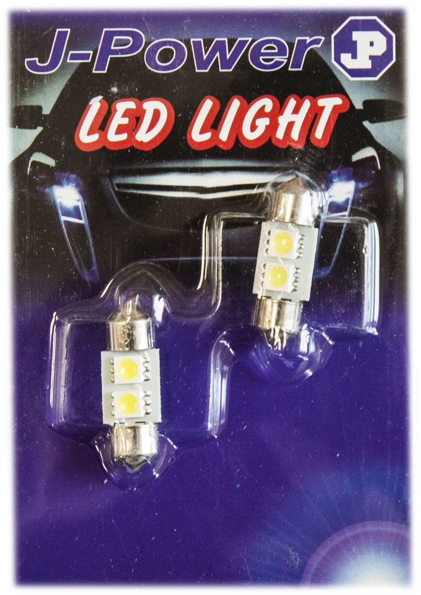 Автолампа светодиодная Jpower, 2 шт. SJ-2SMD-5050-31MMSJ-2SMD-5050-31MM Автолампа светодиодная Jpower, 2 шт. SJ-2SMD-5050-31MMSJ-2SMD-5050-31MMАвтомобильная светодиодная лампа c цоколем C5W. Длина 31мм.Чаще всегоиспользуется для подсветки салона автомобиля.
