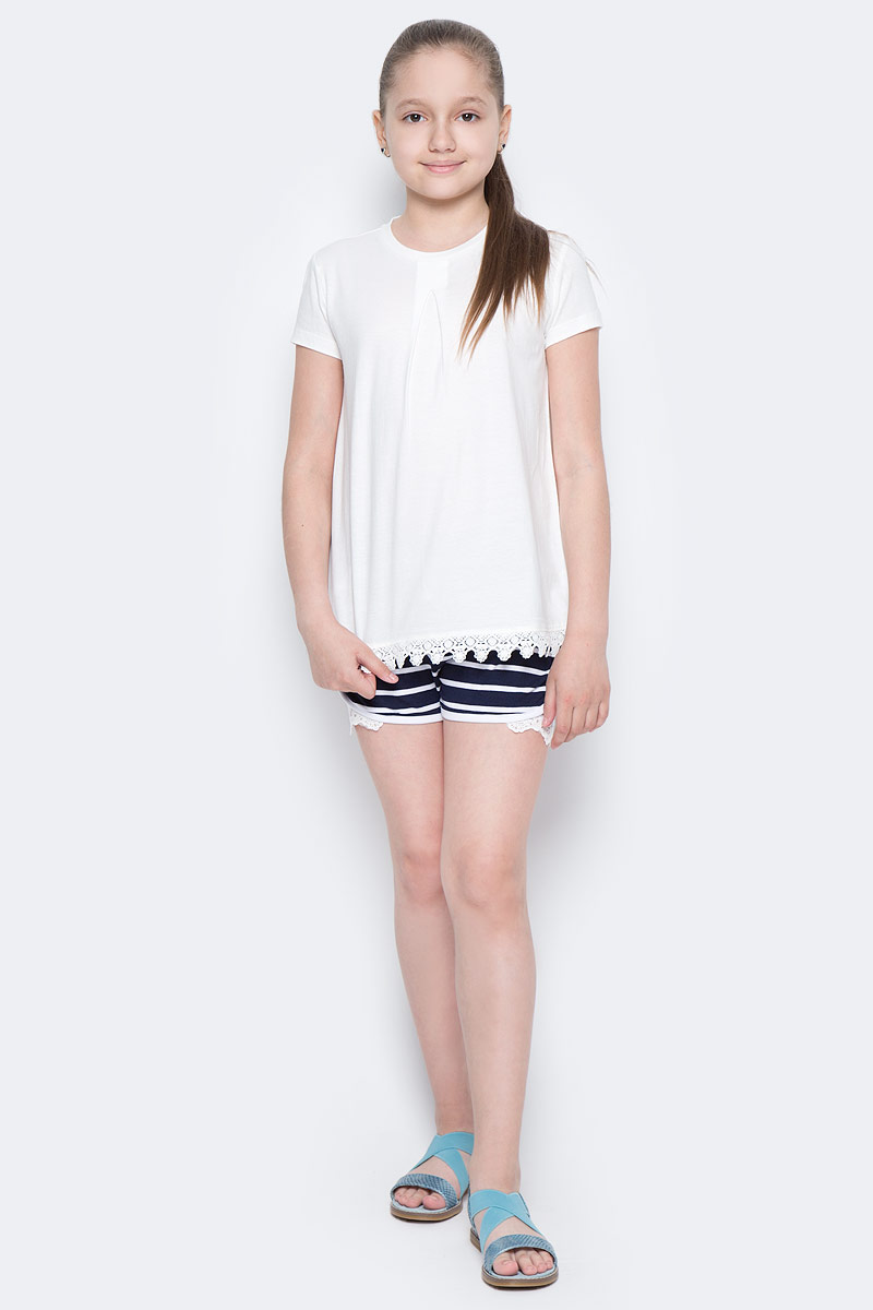 Футболка для девочки Sela, цвет: молочный. Ts-611/956-7172. Размер 128, 8 летTs-611/956-7172 Футболка для девочки Sela, цвет: молочный. Ts-611/956-7172. Размер 128, 8 летTs-611/956-7172Стильная футболка для девочки Sela изготовлена из натурального хлопка. Модель полуприлегающего кроя оформлена вязаным кружевом по низу. Воротник дополнен мягкой эластичной бейкой. Универсальный цвет позволяет сочетать изделие с любой одеждой.