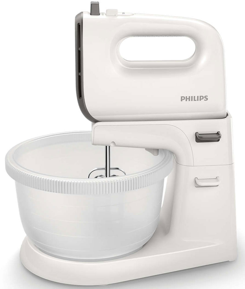 Philips HR3745/00 Viva Collection миксерHR3745/00 Philips HR3745/00 Viva Collection миксерHR3745/00Миксер Philips HR3745/00 Viva Collection поможет в приготовлении вкусных воздушных кексов и другой выпечки для всей семьи. Благодаря конической насадке достигается более нежная и воздушная консистенция, а также обеспечивается быстрое смешивание. Мощный мотор 450 Вт позволяет легко замешивать даже самое густое тесто.Особая форма конусообразной насадки для взбивания позволяет насыщать тесто пузырьками воздуха, за счет чего обеспечивается нежная и воздушная консистенция.Благодаря специальной форме чаши, конусообразные насадки для взбивания гарантируют наилучшие результаты смешивания.Чаша с электроприводом вращается, обеспечивая более тщательное смешивание.Вы можете отсоединить насадки для взбивания или крюки для теста одним нажатием.Миксер с подставкой и чашей крепится к поверхности с помощью ножек на присосках, что обеспечивает хорошую устойчивость.