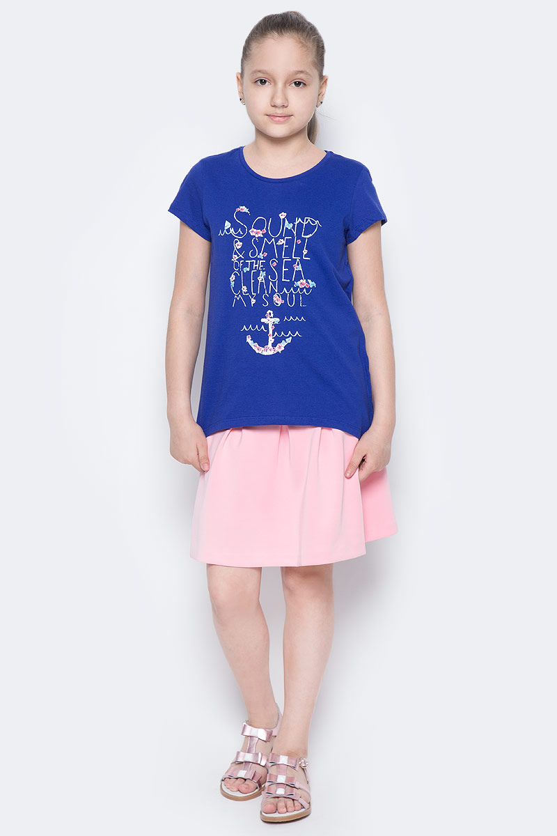Футболка для девочки Sela, цвет: сине-фиолетовый. Ts-611/981-7233. Размер 128, 8 летTs-611/981-7233 Футболка для девочки Sela, цвет: сине-фиолетовый. Ts-611/981-7233. Размер 128, 8 летTs-611/981-7233Стильная футболка с удлиненной спинкой Sela станет отличным дополнением к гардеробу юной модницы. Модель прямого кроя изготовлена из натурального хлопка и оформлена оригинальным принтом. Воротник дополнен мягкой эластичной бейкой.