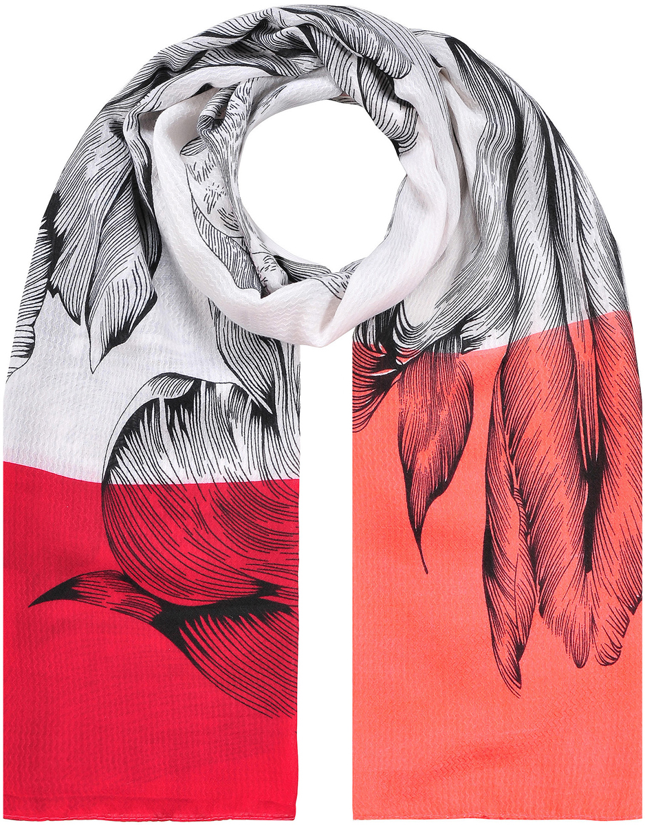 Палантин женский Модные истории, цвет: красный, черный, белый. 21/0532/110. Размер 90 см х 180 см