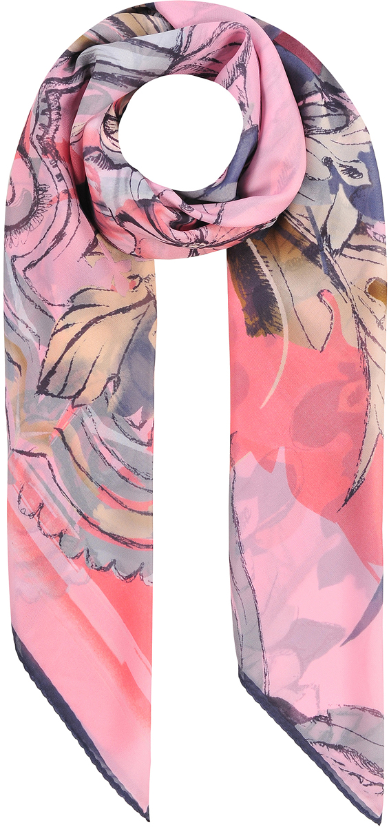 Платок женский Модные истории, цвет: розовый, бежевый, серый. 23/0531/117. Размер 110 см х 110 см