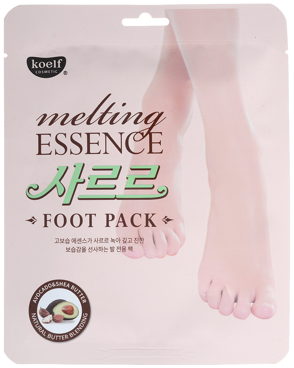 Koelf Маска-носочки для ног смягчающая Melting essence foot pack, 16 гр803367 Koelf Маска-носочки для ног смягчающая Melting essence foot pack, 16 гр803367Натуральные масла, содержащие 7 растительных экстрактов, таких как масло Ши, авокадо и др. глубоко увлажняют кожу и делают ее мягкой и шелковистой.С тающим маслом активные ингредиенты глубоко проникают в кожу и увлажняют кожу ног на весь день.Мочевина, содержащаяся в составе, смягчает огрубевшую кожу и увлажняет ее.Экстракт улиточной секреции, масло чайного дерева, алоэ вера и коллаген смягчают кожу и питают ее.Маска не оставляет липкости на коже и моментально впитывается, благодаря инновационному методу обработки, текстура легко тает под воздействием температуры тела, удобна для использования в любое подходящее время.Способ применения:• Упаковка содержит пару носков со специальным слоем, который пропитан сухой эссенцией изнутри.• Для лучшего результата рекомендуется предварительно распарить в ванночке.• Вскройте упаковку и наденьте маску как носочки.• Достаточно подержать носочки 20-30 минут, затем снять и вмассировать остатки эссенции в кожу.