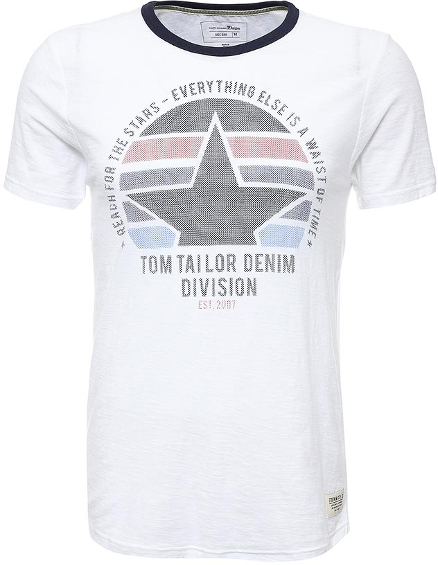 Футболка мужская Tom Tailor Denim, цвет: белый. 1038318.00.12_2000. Размер XXL (54)1038318.00.12_2000 Футболка мужская Tom Tailor Denim, цвет: белый. 1038318.00.12_2000. Размер XXL (54)1038318.00.12_2000Мужская футболка Tom Tailor выполнена из хлопка. Модель с круглым вырезом горловины и короткими стандартными рукавами. Спереди оформлена принтом.