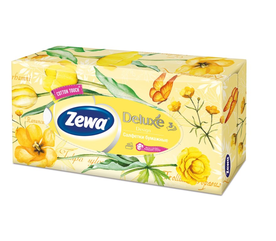 Салфетки бумажные косметические Zewa Deluxe, 90 шт, цвет: желтый