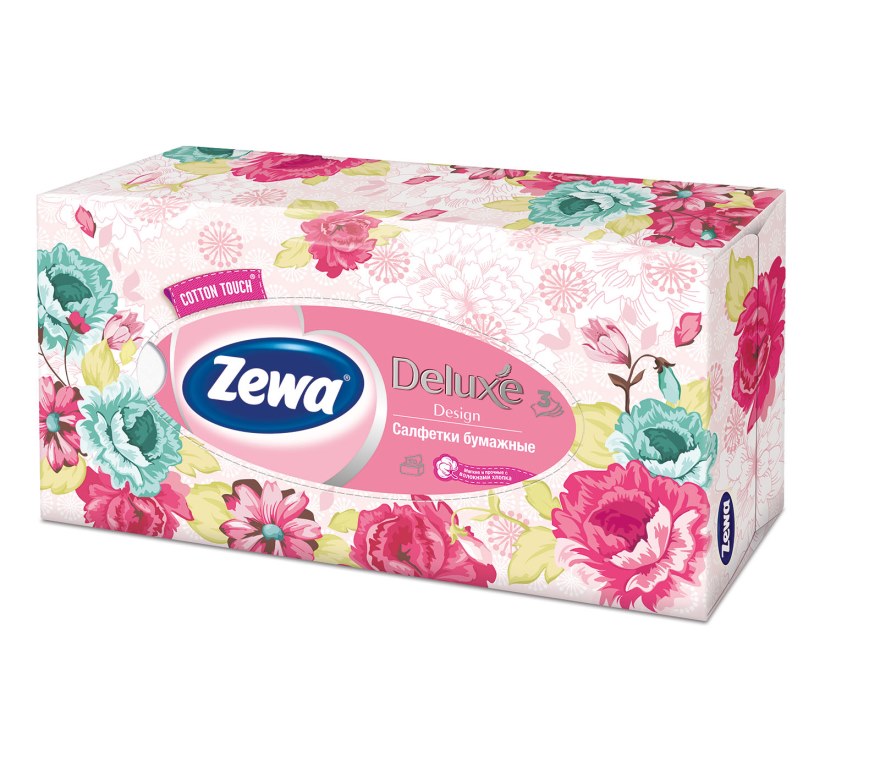 Салфетки бумажные косметические Zewa Deluxe, 90 шт, цвет: розовый