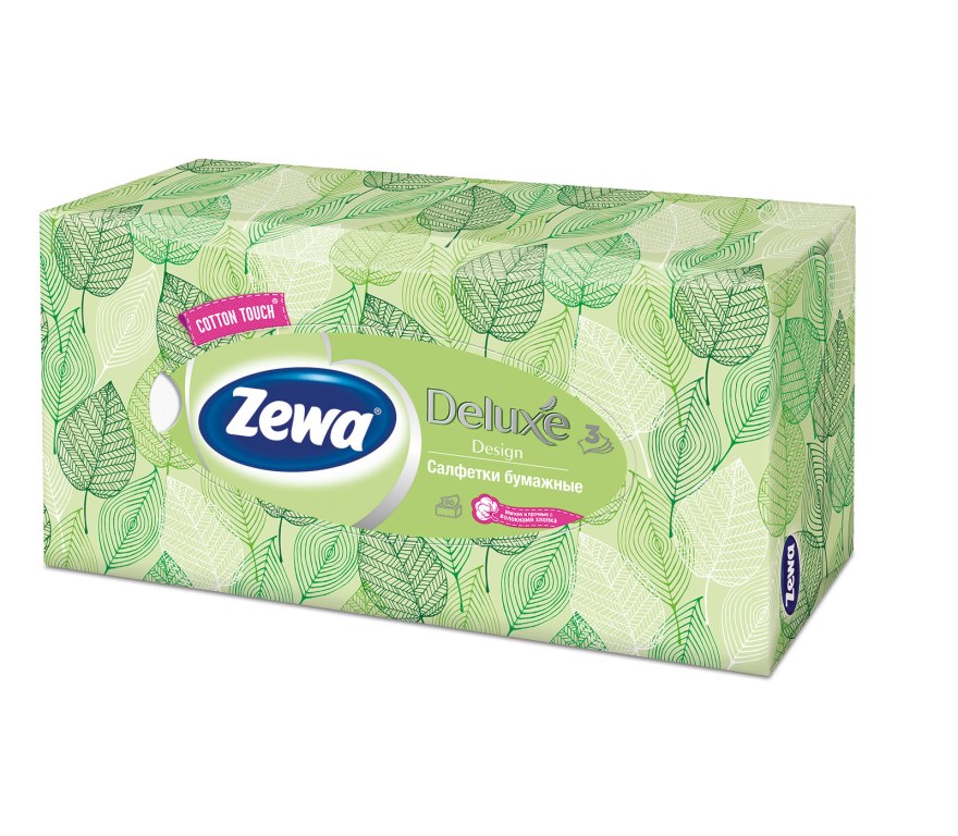 Салфетки бумажные косметические Zewa Deluxe, 90 шт, цвет: зеленый
