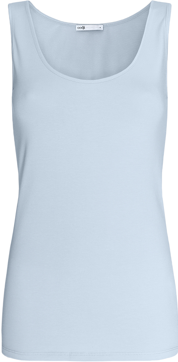Майка женская oodji Collection, цвет: голубой. 24315001B/46147/7000N. Размер L (48)24315001B/46147/7000N Майка женская oodji Collection, цвет: голубой. 24315001B/46147/7000N. Размер L (48)24315001B/46147/7000NМайка oodji Collection выполнена из хлопка с добавлением эластана, который обладает свойством эластичности. Модель без рукавов и круглым вырезом горловины дополнена прострочкой.