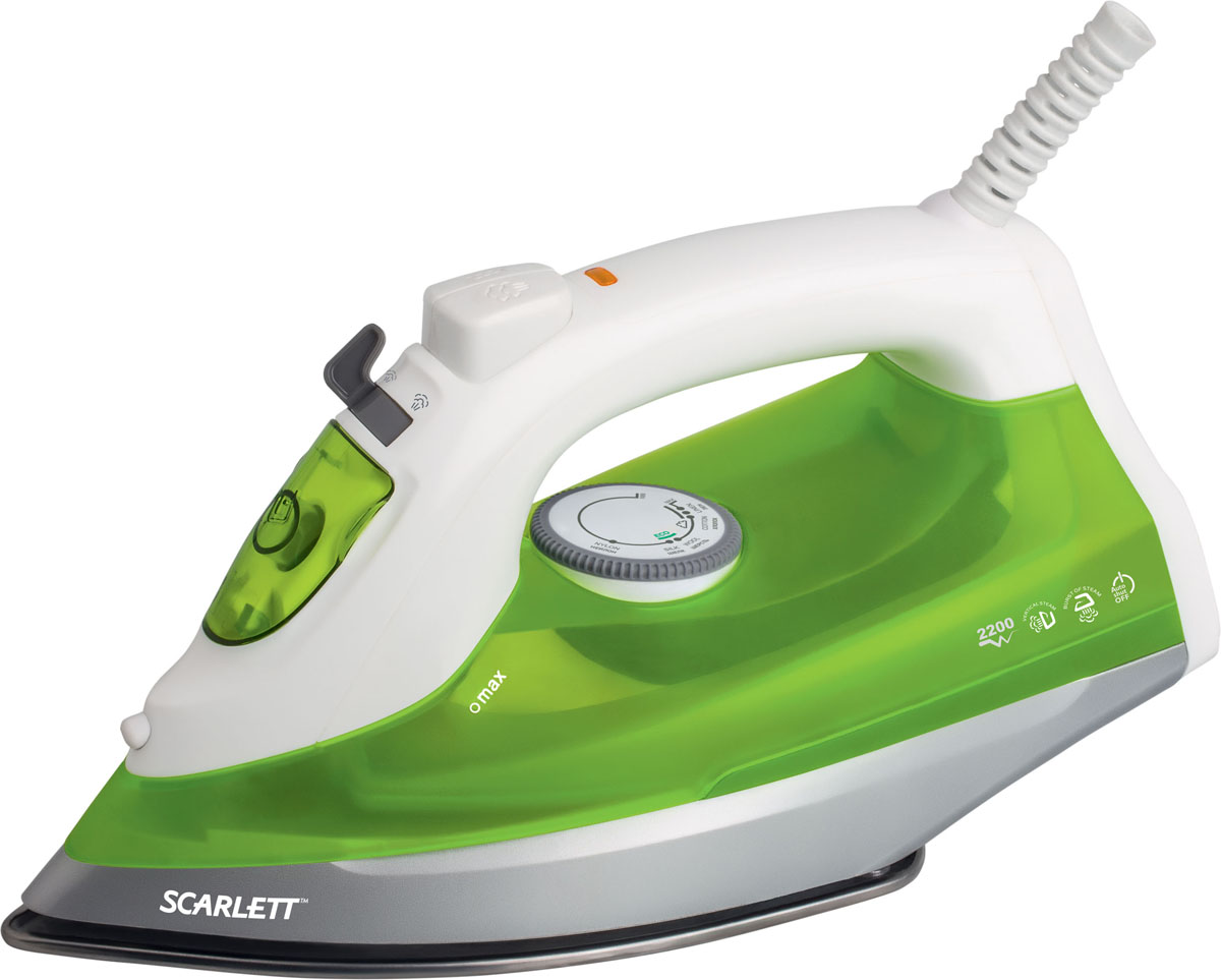Scarlett SC-SI30S04, Green утюгSC-SI30S04 Scarlett SC-SI30S04, Green утюгSC-SI30S04Утюг Scarlett SC-SI30S04 приятно порадует легким скольжением и увеличенным количеством паровых отверстий. Это позволяет быстро и максимально аккуратно проглаживать различные виды ткани.Данная модель имеет плавную регулировку, позволяющую эффективно справляться с деликатной одеждой. Предусматривается вместительный резервуар для воды на 350 мл.Подошва из нержавеющей стали быстро нагревается и не требует сложного ухода. Она оснащена удобным желобком для пуговиц, а также системой самоочистки, дополнительно защищающей от образования царапин.