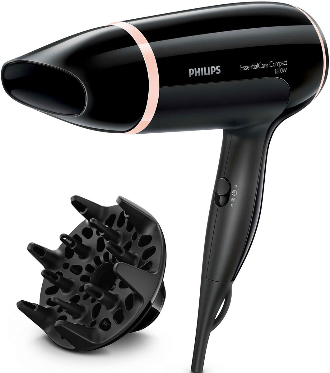 Philips BHD004/00 EssentialCare фенBHD004/00 Philips BHD004/00 EssentialCare фенBHD004/00Фен Philips EssentialCare — мощный прибор с пониженным уровнем шума, который позаботится о ваших волосах. Теперь высушить и уложить волосы можно быстро и комфортно. Конструкция воздухозаборной решетки усиливает воздушный поток, а форма и размер фена улучшают прохождение воздуха внутри прибора. В результате повышается скорость и эффективность работы фена, а уровень шума снижается.Благодаря продуманному дизайну фен имеет небольшой вес и компактный размер, поэтому он удобен в использовании, а хранить его можно где угодно.Насадка-концентратор позволяет направлять воздушный поток на те пряди, которые требуется зафиксировать, для создания аккуратной прически и завершения образа.У основания ручки находится прорезиненная петелька, благодаря которой прибор удобно хранить как дома, так и в отеле.Этот фен мощностью 1800 Вт создает оптимальный воздушный поток для бережной сушки волос — все, что нужно для достижения великолепных результатов день за днем.Технология ThermoProtect обеспечивает оптимальную температуру сушки волос и дополнительную защиту от перегрева. При неизменной мощности воздушного потока сушка будет более бережной, а результат — неизменно превосходным.Фен оснащен 3 предустановленными режимами скорости/нагрева, благодаря которым идеальную укладку можно сделать легко и быстро.Функция холодного обдува используется каждым профессиональным парикмахером. Кнопка холодного обдува обеспечивает подачу мощного потока холодного воздуха, с помощью которого можно легко зафиксировать укладку.Благодаря равномерному распределению воздушного потока насадка-диффузор придает волосам дополнительный объем и уменьшает их спутывание. Для наилучших результатов поместите диффузор около теменной области, ближе к корням волос: пальчики диффузора помогут придать волосам объем, упругость и создать локоны.