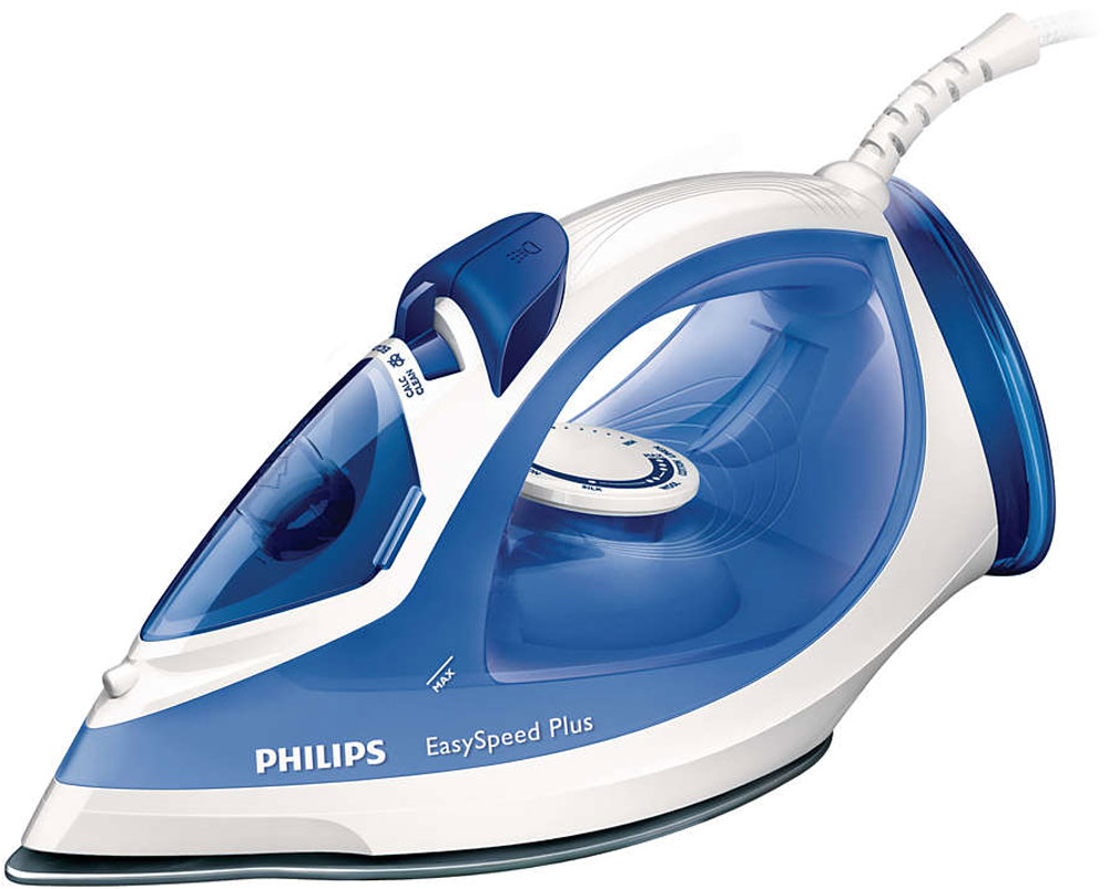 Philips GC2046/20 EasySpeed Plus утюгGC2046/20 Philips GC2046/20 EasySpeed Plus утюгGC2046/20Утюг Philips EasySpeed Plus ускоряет процесс глажения благодаря равномерному нагреву подошвы, постоянной подаче пара и специальному носику Triple Precision.Мощность до 2200 Вт обеспечивает высокую подачу пара. Паровой удар 110 г позволяет легко разгладить даже самые жесткие складки. Постоянная подача пара до 35 г/мин обеспечивает оптимальное количество пара для эффективного разглаживания складок. Керамическая подошва устойчива к царапинам, хорошо скользит и легко очищается. Благодаря функции вертикального отпаривания утюг Philips позволяет разглаживать складки на одежде, висящей на вешалке.Этот паровой утюг можно использовать с водопроводной водой, а слайдер очистки от накипи упрощает удаление накипи из утюга. При использовании водопроводной воды для максимальной эффективности работы парового утюга Philips необходимо проводить очистку от накипи 1 раз в месяц.Прибор автоматически выключается, если оставлен без присмотра. Если прибор оставлен в вертикальном положении, отключение произойдет через 8 минут. Если прибор лежит на боку или стоит на подошве, отключение произойдет всего через 30 секунд.Противокапельная система позволяет гладить деликатные ткани при низкой температуре, предотвращая протекание воды на одеждуНосик этого утюга Philips имеет три характерных отличия: заостренный кончик, углубление для пуговиц и оригинальный дизайн. Носик Triple Precision позволяет разгладить складки в самых труднодоступных местах, например, вокруг пуговиц или между стрелками.Распылитель образует мелкокапельный туман, равномерно увлажняющий ткань и облегчающий разглаживание складок.Благодаря продуманной конструкции подошвы пар распределяется по ней равномерно, поэтому для увлажнения ткани требуется меньше движений, а значит, вы быстрее закончите глажение.