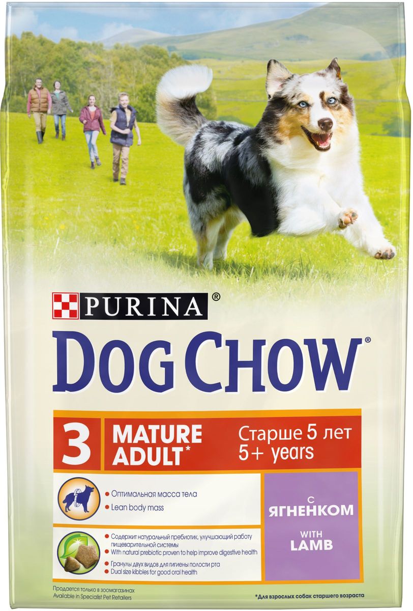 Корм сухой Dog Chow Mature Adult для взрослых собак старше 5 лет, с ягненком, 2,5 кг63674 Корм сухой Dog Chow Mature Adult для взрослых собак старше 5 лет, с ягненком, 2,5 кг63674Сухой корм Dog Chow со вкусом ягненка разработан исключительно из натурального сырья для кормления пожилых собак старше 5 лет. Он содержит рис и мясные продукты, необходимые витамины, минералы и микроэлементы, а также жирные кислоты. Корм состоит из гранул 2 видов, благодаря чему обеспечивается чистка зубов и массирование дёсен, что способствует тщательному пережевыванию и поддержанию здоровья полости рта. Такой рацион легко усваивается и подходит даже для собак, у которых есть проблемы с пищеварением. Состав: зерновые, мясо и продукты животного происхождения (8%), растительный белок, масла, жиры, продукты растительного происхождения, овощи (сушеный корень цикория 1,1%), минеральные вещества.Добавки на 1 кг продукта: витамин А - 18200 МЕ, витамин D3 - 1060 МЕ, витамин Е - 85 МЕ, железо - 230 мг, йод - 2,9 мг, медь - 33 мг, марганец - 17,5 мг, цинк - 372 мг, селен - 0,40 мг, антиоксиданты. Товар сертифицирован.