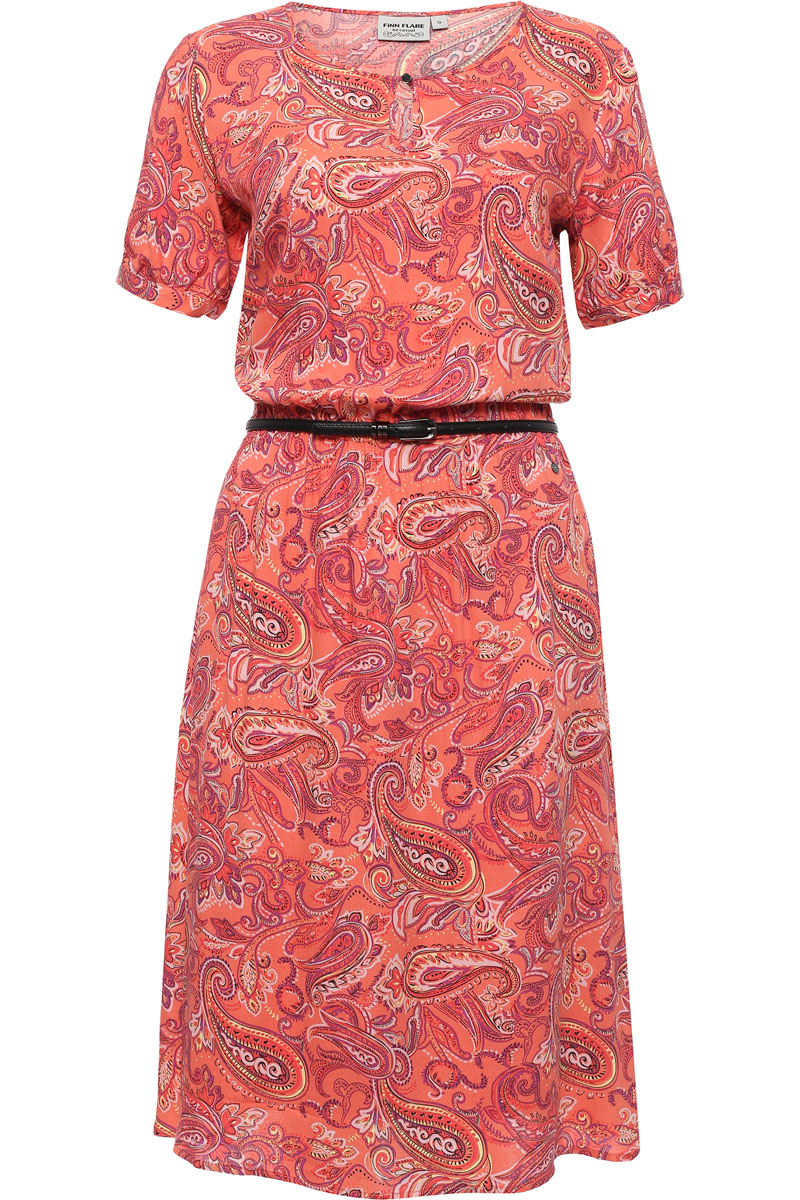 Платье женское Finn Flare, цвет: розовый. S17-12019_306. Размер S (44)S17-12019_306 Платье женское Finn Flare, цвет: розовый. S17-12019_306. Размер S (44)S17-12019_306Принт пейсли всё ещё популярен и любим миллионами женщин по всему миру, и этому есть обычное объяснение: рисунок лучше любого другого придаёт любой одежде красочность и нарядность. Это платье выполнено в пастельных тонах, и привычный нам турецкий огурец выглядит необычайно нежным и женственным. Модель можно опоясать кожаным ремешком, грудь украшена вырезом-капелькой. Выполнено это воздушное платье из вискозы, имеется подкладка.