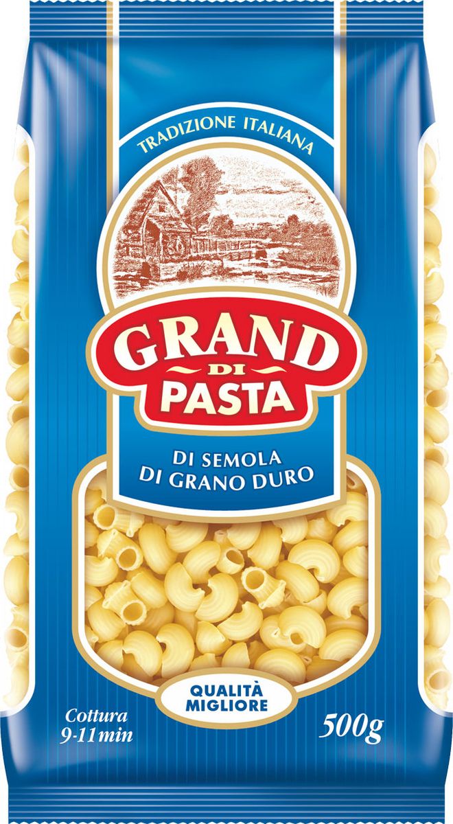 Grand Di Pasta улитки рифленые пипе, 500 г1003-5 Grand Di Pasta улитки рифленые пипе, 500 г1003-5Изделия макаронные группы А, высшего сорта.