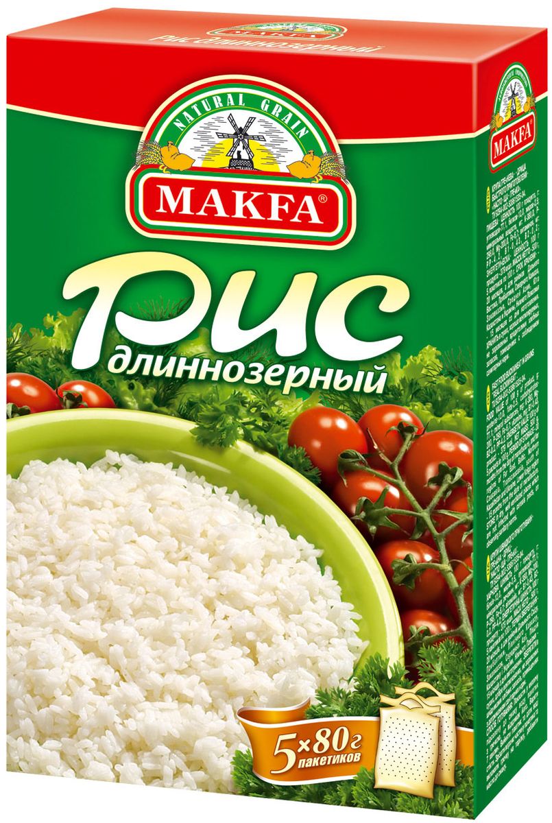 Makfa рис длиннозерный шлифованный в пакетиках для варки, 5 шт по 80 г101-4 Makfa рис длиннозерный шлифованный в пакетиках для варки, 5 шт по 80 г101-4Крупа продолговатой формы хорошо сохраняет форму во время варки. Нежный вкус свежесваренного риса помогает хорошо раскрыться другим ингредиентам блюда. Применяется чаще в несладких блюдах.