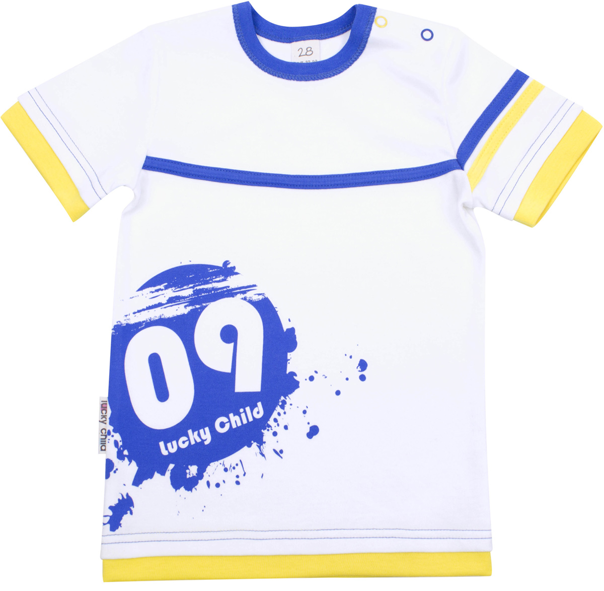 Футболка для мальчика Lucky Child Летний марафон, цвет: белый, голубой. 19-261. Размер 62/68