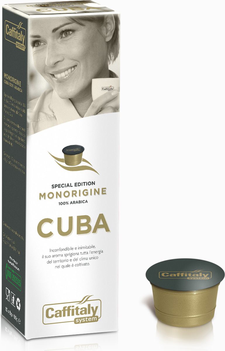 Caffitaly system Cuba кофе в капсулах, 10 шт8032680750175 Caffitaly system Cuba кофе в капсулах, 10 шт8032680750175Caffitaly капсулы CAFFITALY Cuba для приготовления эспрессо из прекрасной 100% Арабики Криолло с горного хребта Сьерра-Маэстра, Куба. Обладает интенсивным насыщенным ароматом и легким сбалансированным вкусом, смягченным нотками какао и трубочного табака. Состав: 100% Арабика Интенсивность: 8/10 Количество: 10 капсул по 8 г. Регион: Куба Стандарт капсул: Caffitaly System / Paulig Cupsolo / Tchibo Cafissimo