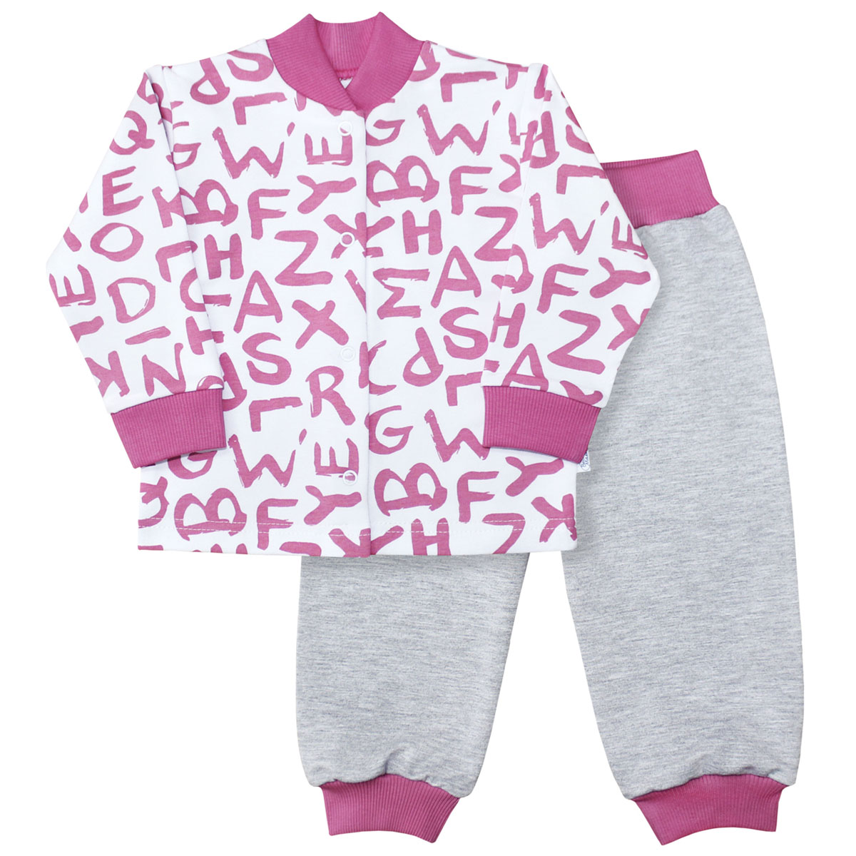 Комплект для девочки Веселый малыш Буквы: кофточка, брюки, цвет: розовый. 22136/142/бу-розовый. Размер 98