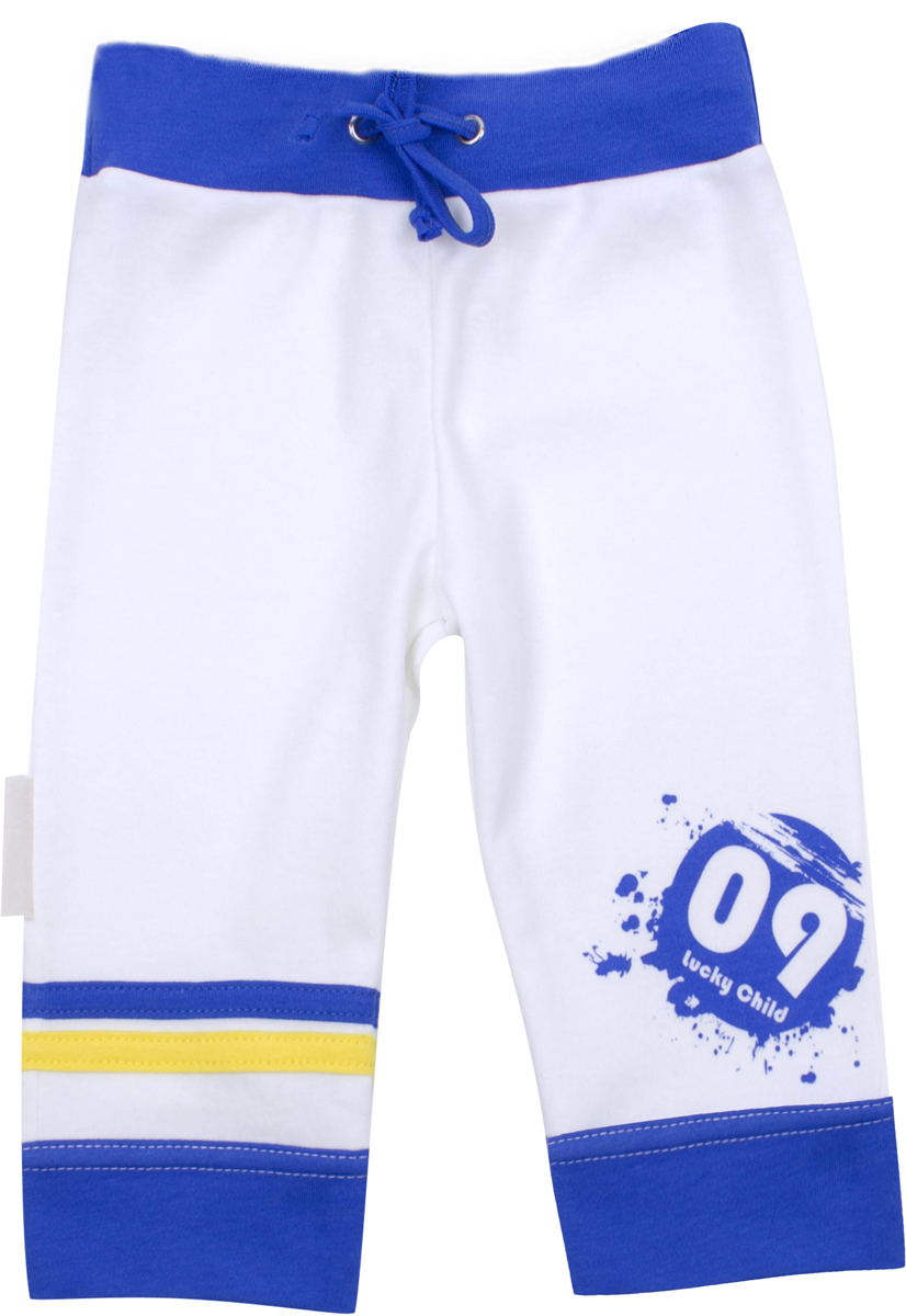 Штанишки для мальчика Lucky Child Летний марафон, цвет: белый, голубой. 19-14. Размер 74/80