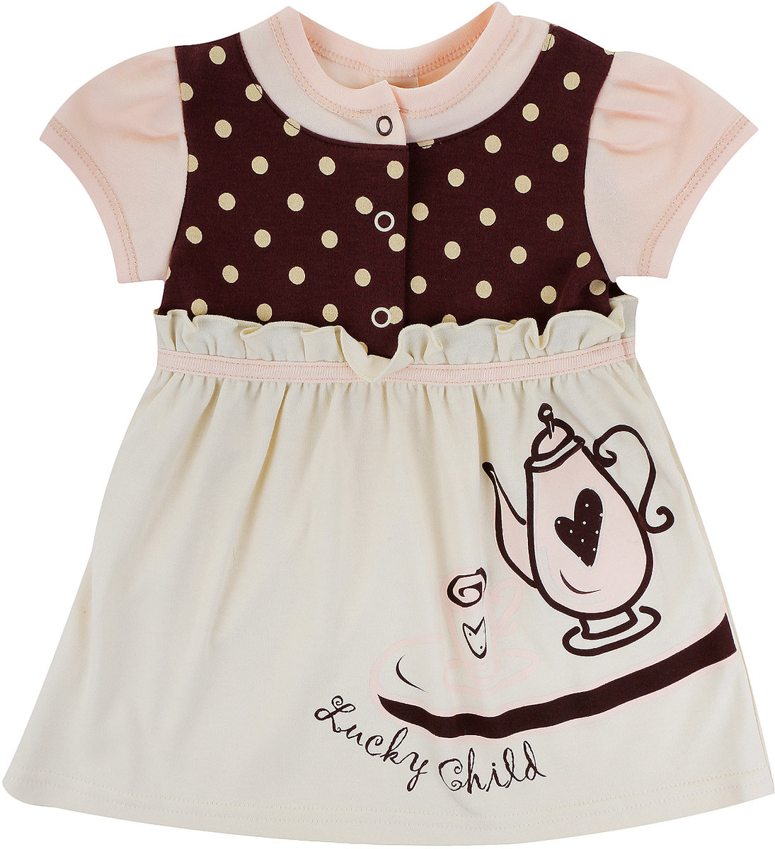 Платье для девочки Lucky Child Летнее кафе, цвет: бежевый, коричневый. 23-62. Размер 86/92