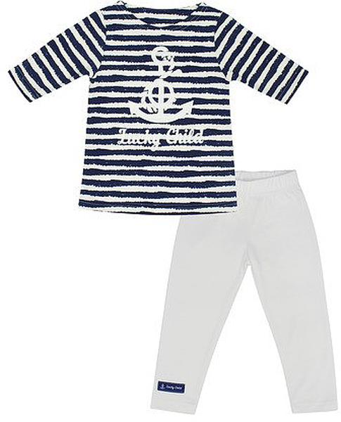 Комплект для девочки Lucky Child Морской бриз: туника, лосины, цвет: белый, темно-синий. 28-70Д. Размер 98/104