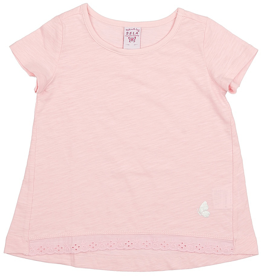 Футболка для девочки Sela, цвет: светло-розовый. Ts-511/312-7142. Размер 116Ts-511/312-7142 Футболка для девочки Sela, цвет: светло-розовый. Ts-511/312-7142. Размер 116Ts-511/312-7142Модная футболка для девочки Sela выполнена из натурального хлопка и оформлена кружевной вставкой по низу. Модель А-силуэта с удлиненной спинкой подойдет для прогулок и дружеских встреч и будет отлично сочетаться с джинсами, брюками и лосинами. Воротник изделия дополнен мягкой эластичной бейкой. Мягкая ткань комфортна и приятна на ощупь. Яркий цвет модели позволяет создавать стильные образы.