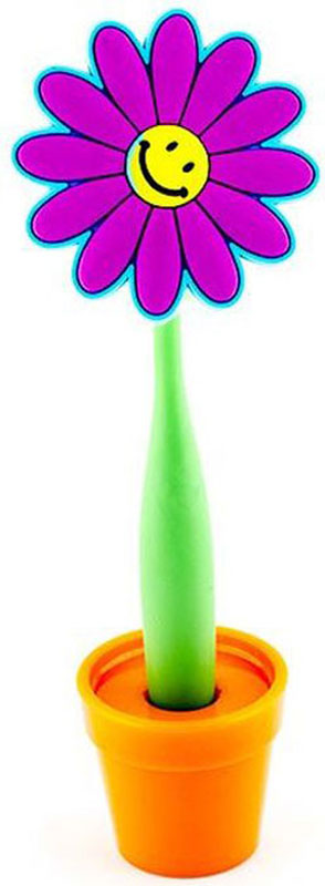 Эврика Ручка шариковая Цветок Смайлик маленький на подставке цвет фиолетовый