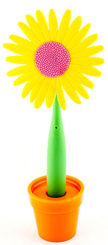 Эврика Ручка шариковая Цветок Астра на подставке цвет желтый