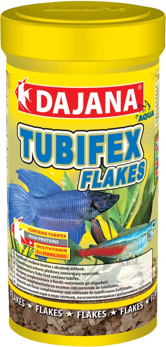 Корм для рыб Dajana Tubifex Flakes, 100 млDP010A Корм для рыб Dajana Tubifex Flakes, 100 млDP010AСпециальный хлопьеобразный корм для рыбокDajana Tubifex Flakes (Даяна Тубифекс Хлопья) с высоким содержанием белка и протеина в виде трубочника. Корм Dajana Tubifex Flakes идеально подходит для всех видов декоративных рыбок.Состоитпреимущественно из трубочника. Не содержит красителей. Сублимированные трубочники сохраняют питательные свойства живого корма, и являются лакомством для любой рыбы! С целью обеспечения идеального результата получения корма, трубочники перед процессом сублимационной сушки, тщательно очищаются. Заметный прирост массы тела рыбок происходит за счет большого количества протеинов. Корм Dajana Tubifex Flakes обеспечивает полную потребность организма рыбок в метаболической энергии и гарантирует здоровое пищеварение.Обеспечивается полная потребность организма рыбок в метаболической энергии.Состав: Трубочник, протеиновый концентрат, планктон, водоросли, масла и жиры, лецитин, антиоксиданты.