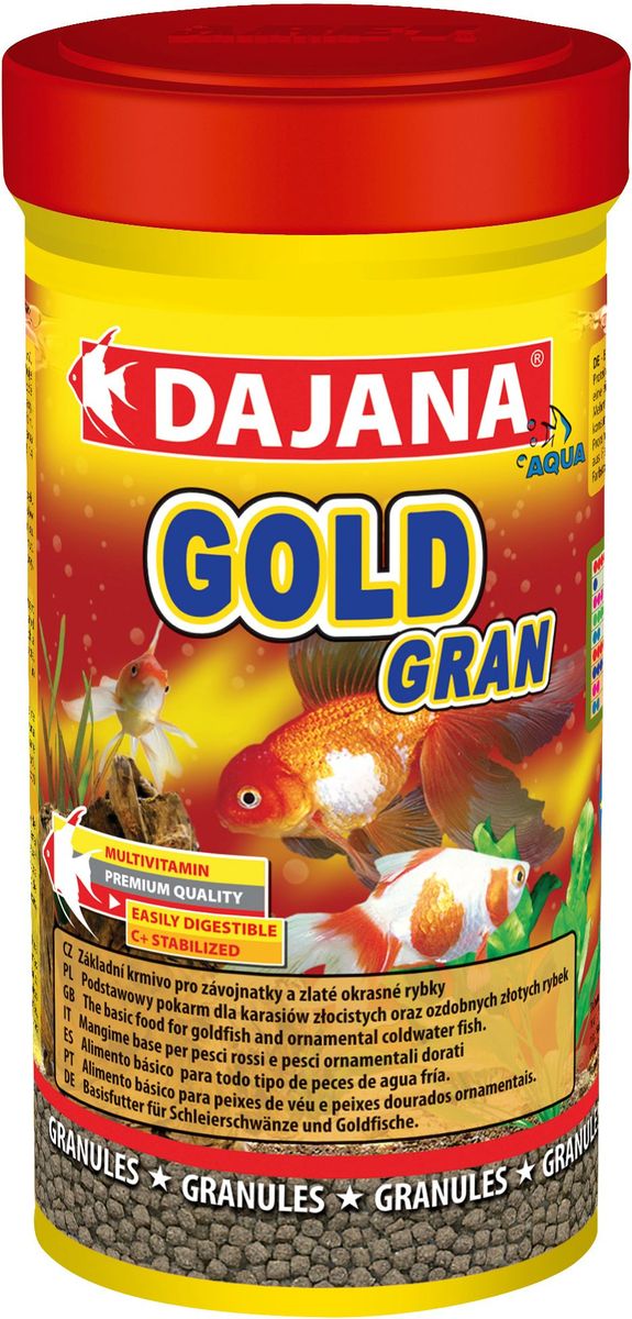 Корм для рыб Dajana Gold Gran, 100 млDP101A Корм для рыб Dajana Gold Gran, 100 млDP101AКомплексный корм в виде гранул для всех видов золотых рыб, включая их различные селекционные формы. При ежедневном использовании корма, вы можете рассчитывать на здоровый рост и великолепную форму ваших золотых рыб.Гранулированный корм содержит все необходимые питательные вещества высокого качества, стабилизированный витамин С, который улучшает иммунитет к инфекционным заболеваниям и стрессоустойчивость. Корм состоит из высококачественных, натуральных ингредиентов, поэтому хорошо усваивается и имеет низкую долю отходов.Состав: рыбная мука, зерновые, растительные протеиновые концентраты, сушеные дрожжи, моллюски, водоросли, растительные масла и жиры, лецитин, антиоксиданты.