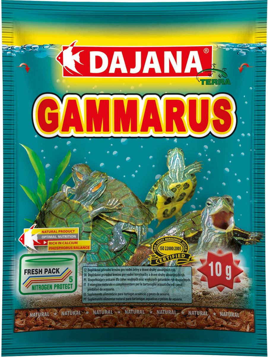 Корм для рыб и рептилий Dajana Gammarus, 80 млDP201S Корм для рыб и рептилий Dajana Gammarus, 80 млDP201SПриродный натуральный корм из чистого, сушеного гаммаруса с высокой питательной ценностью и большим содержанием каротина. Для всех видов аквариумных рыб, водяных черепах и террариумных животных. Изысканное лакомство с полным набором питательных элементов, витаминов и минералов.Отобран в экологически чистых районах Сибири, благодаря специальной технологии низкой температурной обработки, сохраняет высокое содержание белка и другие биологически активные полезные вещества. При регулярном кормлении Dajana Gammarus благотворно влияет на пищеварительную систему, обеспечивая долгую и здоровую жизнь черепах.Состав: гаммарус.