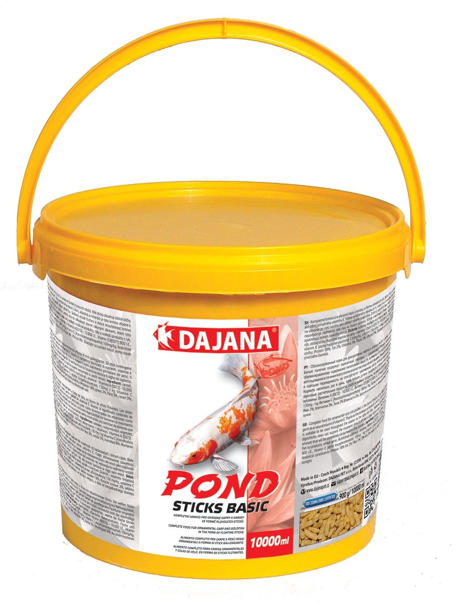 Корм для прудовых рыб Dajana Pond Sticks Basic, 5 л (450 г)DP302F Корм для прудовых рыб Dajana Pond Sticks Basic, 5 л (450 г)DP302FСбалансированный корм для декоративных карпов и золотых рыбок в форме плавающих палочек. Белые палочки содержат пшеничный зародыш - натуральный источник витамина Е. Плавающий корм, упрощающий кормление декоративных рыб в садовых прудах.