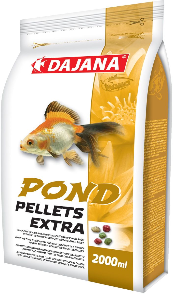 Корм для прудовых рыб Dajana Pond Pellets Extra, 2 л (220 г)DP308S Корм для прудовых рыб Dajana Pond Pellets Extra, 2 л (220 г)DP308SСбалансированный корм для декоративных карпов и золотых рыбок и небольших карпов в садовых (декоративных) прудах - в форме трёхцветных плавающих гранул. Плавающий корм, упрощающий кормление декоративных рыб.