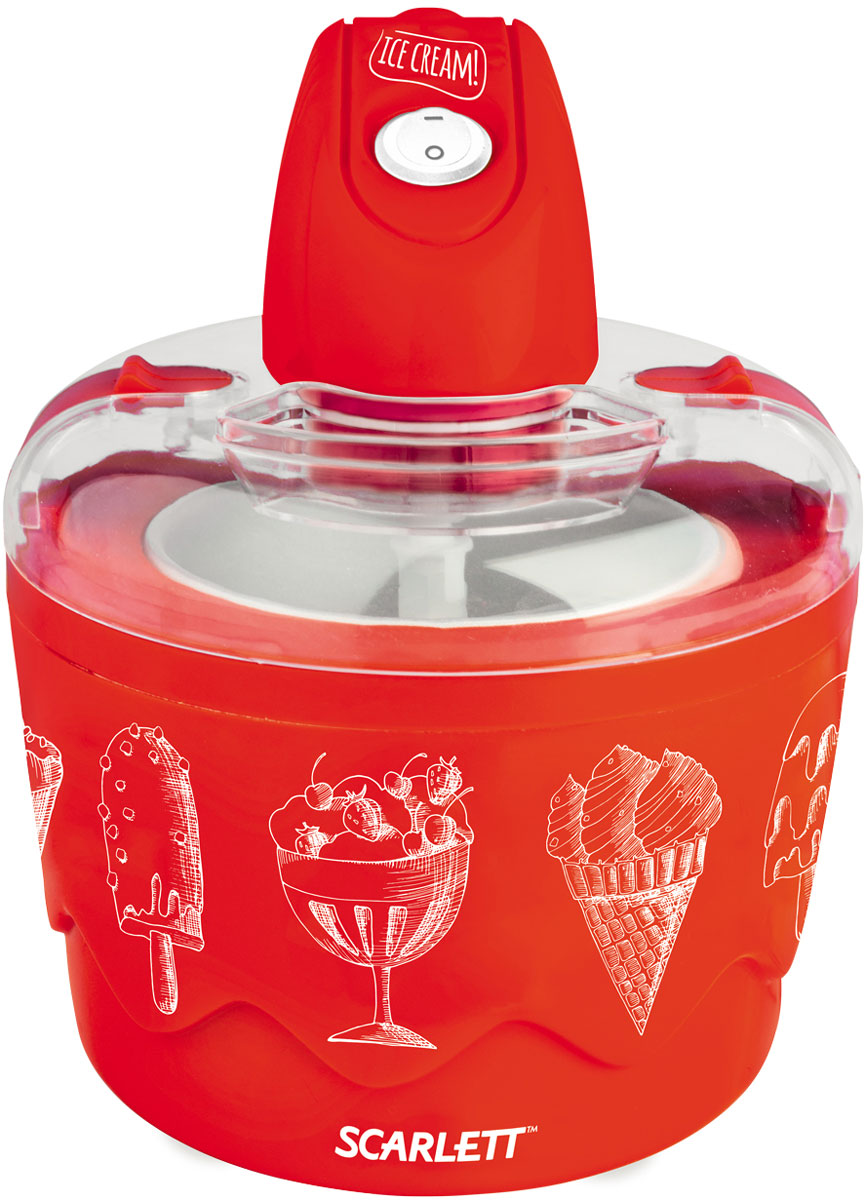Scarlett SC-IM22255, Red мороженицаSC-IM22255 Scarlett SC-IM22255, Red мороженицаSC-IM22255Мороженое – это всеми любимое лакомство с богатой историей. Еще в 3000 году до нашей эры в богатых домах Китая к столу подавались угощения, отдаленно напоминающие мороженое: перемешанные с дольками фруктов снег и лёд. Мороженым восхищались Александр Македонский, Наполеон и Джордж Вашингтон. Scarlett дарит всем любителям сладкого возможность наслаждаться любимым десертом в любое время в домашних условиях. В этом вам поможет новая мороженица SC-IM22255, созданная для приготовления мягкого мороженого, сорбетов и охлаждения напитков. Яркий и практичный дизайн корпуса, прозрачная крышка делают SC-IM22255 незаменимой на любой кухне и любимой всеми домохозяйками. Ведь чтобы угостить всю семью сладким деликатесом нужно всего лишь совершить несколько простых действий, описанных в прилагающийся инструкции, и не забыть поместить готовый продукт в морозилку для затвердевания!Легкое управление одной кнопкойБольшая лопасть для перемешивания ингредиентовВремя приготовления 350 мл мороженого – 20 минПрозрачная крышка позволяет наблюдать за замешиванием, не открывая мороженицуКнопки фиксации крышки делают прибор безопасным для использования детьмиАлюминиевая чаша сохранит температуру от -10° до 0°С в течение 2 часов