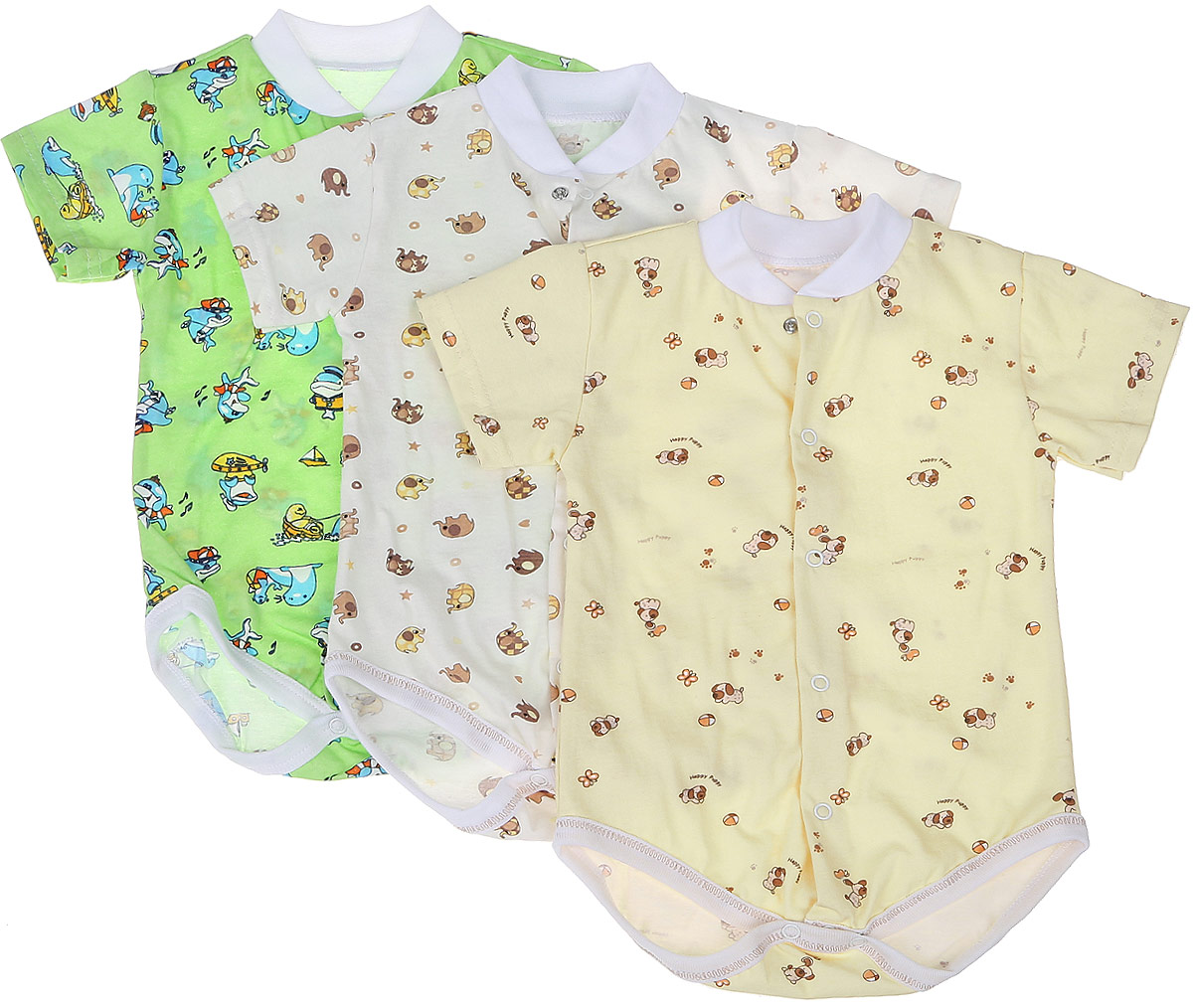 Боди-футболка детское Фреш Стайл, цвет: зеленый, желтый, бежевый, 3 шт. 10-325м. Размер 86, 18 месяцев