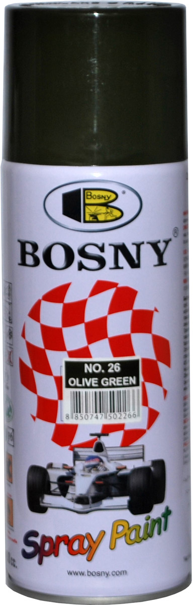 Краска акриловая Bosny, аэрозоль, цвет: оливково-зеленый (RAL 6003), 400 мл26 Краска акриловая Bosny, аэрозоль, цвет: оливково-зеленый (RAL 6003), 400 мл26Акриловая краска Bosny, изготовленная на основе эпоксидных смол, предназначена для высококачественного окрашивания поверхностей, сделанных из дерева, металла и пластика. Идеальна для окрашивания автомобилей, мотоциклов, различного оборудования, приборов и мебели. Такая краска не желтеет и не выцветает, то есть является атмосферостойкой.Краска может использоваться для декорирования различных деталей интерьера и разных поверхностей не только в быту, но и в офисе или магазине.