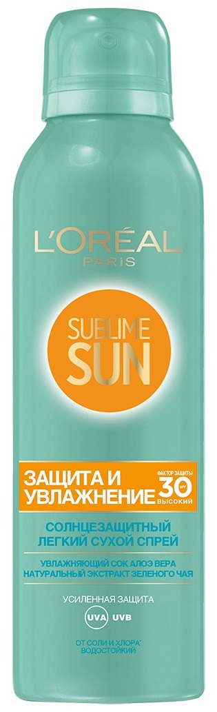 LOreal Paris Sublime Sun Сухой спрей для лица и тела Защита и Увлажнение, солнцезащитный, SPF 30, 200 мл, с соком Алоэ и экстрактом зеленого чаяA9024200 LOreal Paris Sublime Sun Сухой спрей для лица и тела Защита и Увлажнение, солнцезащитный, SPF 30, 200 мл, с соком Алоэ и экстрактом зеленого чаяA9024200Солнцезащитный сухой спрей для лица и тела, освежающий вашу кожу.