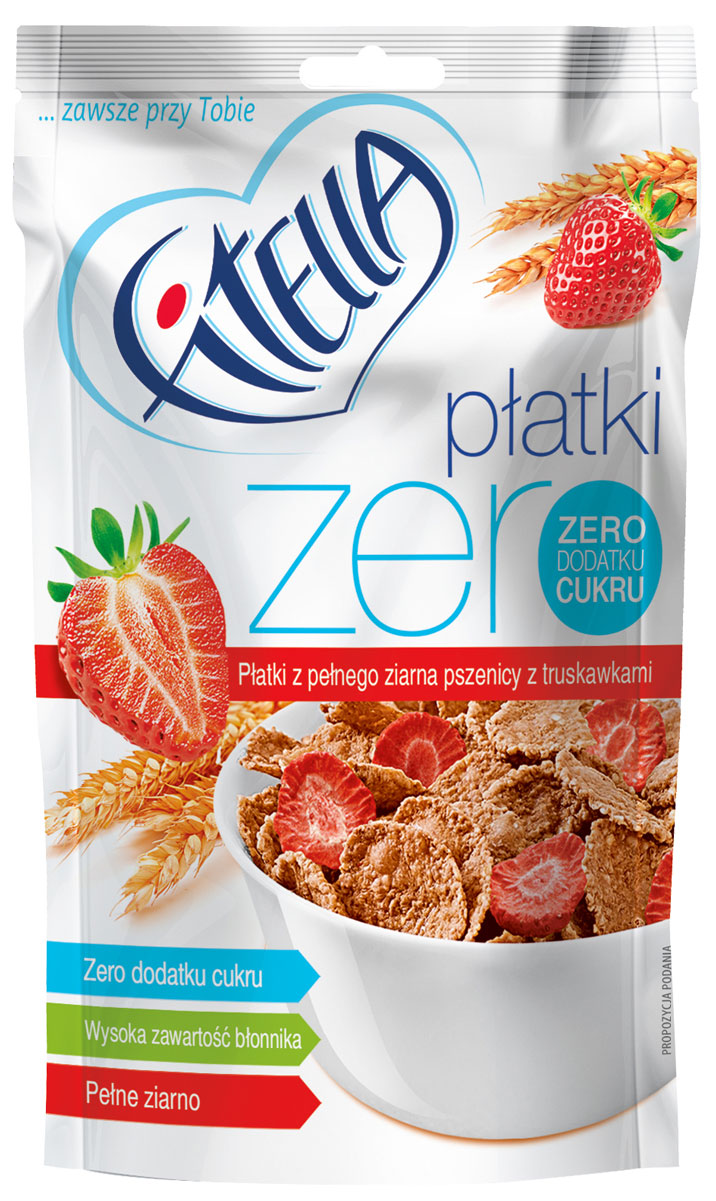Fitella Zero хлопья пшеничные цельнозерновые с клубникой, 225 г14285 Fitella Zero хлопья пшеничные цельнозерновые с клубникой, 225 г14285Fitella - это европейский бренд на рынке сухих завтраков, который уже завоевал доверие и популярность среди потребителей Европы. Хлопья из цельного зерна без сахара. Абсолютно натуральный состав: Пшеница цельнозерновая - это клетчатка, пищевые волокна, ненасыщенные и полиненасыщенные жиры, заменимые и незаменимые аминокислоты. Отруби пшеничные – большое количество клетчатки, натуральный сорбент, очищение организма. Эмульгатор: моно- и диглицериды жирных кислот.Несмотря на свое сложное название, добавка имеет натуральное происхождение. Лиофилизированная клубника - при лиофилизации максимально сохраняются все витамины свежих фруктов.