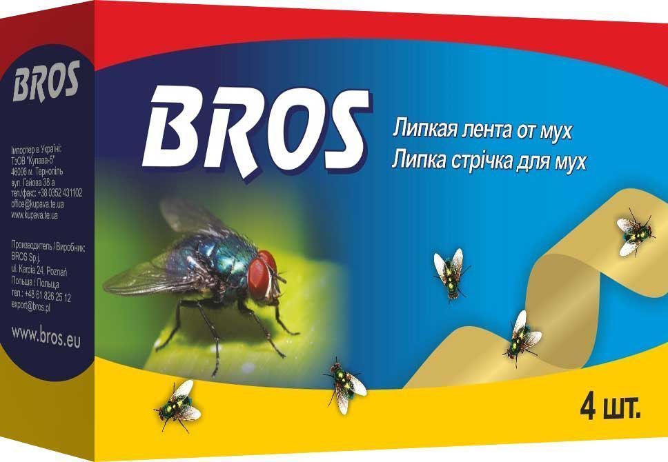 Лента липкая от мух Bros, 4 шт710278 Лента липкая от мух Bros, 4 шт710278Липкая подвесная лента от мух Bros не содержит инсектицидных веществ. Формула невысыхающего клея обеспечивает долговременную эффективность при различной температуре и влажности. Лента защищает также от фруктовых мушек и пищевой моли. Состав: ароматические алифатические смолы, функциональные и технологические компоненты. Не содержит инсектицидов.В комплекте 4 липких ленты.